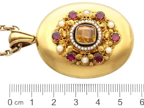 ANTIQUE 164CT CITRINE 182CT GARNET PEARL SEED PEARL AND 18CT YELLOW GOLD LOCKET CIRCA 1860 - ADDITIONAL PHOTO 9