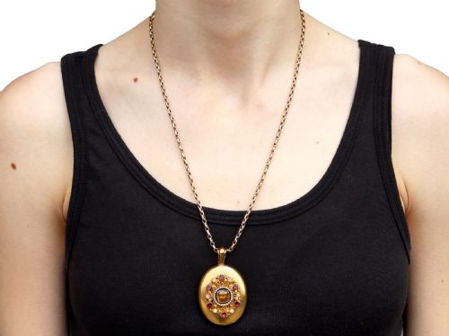 ANTIQUE 164CT CITRINE 182CT GARNET PEARL SEED PEARL AND 18CT YELLOW GOLD LOCKET CIRCA 1860 - ADDITIONAL PHOTO 12
