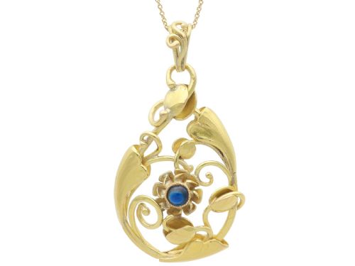 Antique Art Nouveau 0.36ct Sapphire and 14ct Yellow Gold Pendant Circa 1900