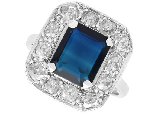 Antique 2.40ct Basaltic Sapphire and 1.60ct Diamond Platinum Cluster Ring Circa 1920