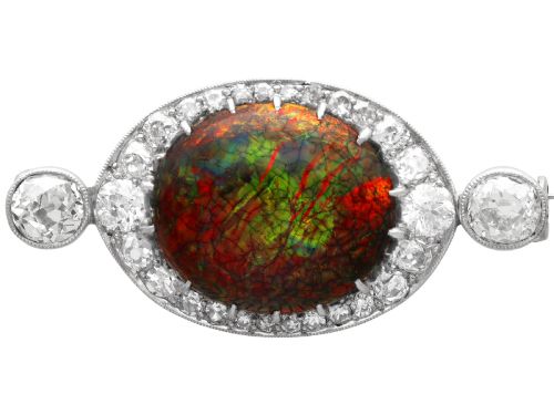 Antique 8.64ct Boulder Opal and 3.00ct Diamond Platinum Brooch Circa 1900