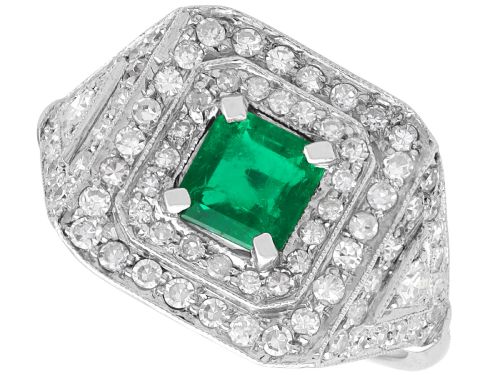 Antique 0.50ct Emerald and 0.90ct Diamond Platinum Ring Circa 1920