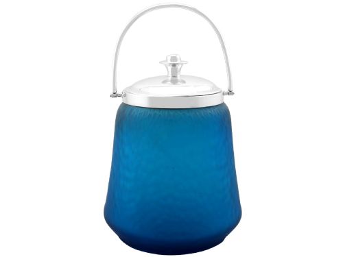 Antique Victorian Sterling Silver and Blue Glass Biscuit Barrel (1896)
