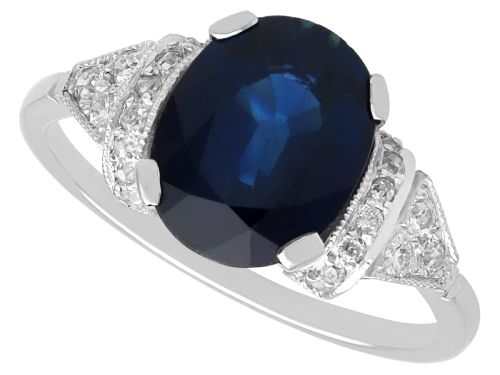 Antique 2.88ct Basaltic Sapphire and 0.22ct Diamond Platinum Ring Circa 1920