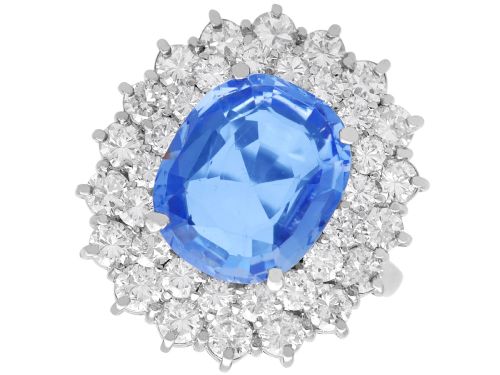Vintage 6.14ct Ceylon Sapphire and 3.24ct Diamond 14ct White Gold Cluster Ring Circa 1960