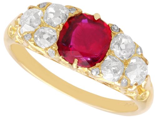 Antique 1.00ct Burmese Ruby and 0.80ct Diamond 18ct Yellow Gold Dress Ring Circa 1930