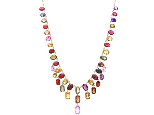 Antique 60.69ct Zircon 6.63ct Amethyst and 0.93ct Iolite 9ct Rose Gold Fringe Necklace Circa 1930