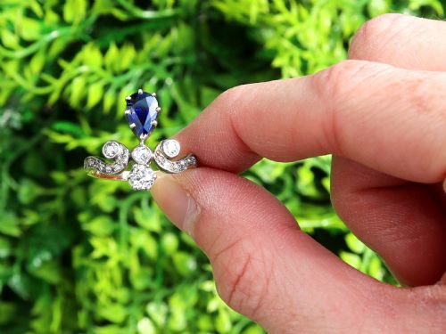 fig 1. Antique 1.25ct Basaltic Sapphire and 1.48ct Diamond 14ct Yellow Gold Tiara Ring Circa 1900