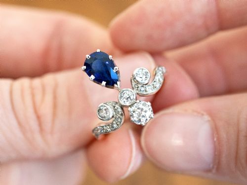 fig 6. Antique 1.25ct Basaltic Sapphire and 1.48ct Diamond 14ct Yellow Gold Tiara Ring Circa 1900