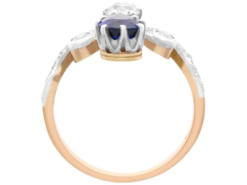 fig 9. Antique 1.25ct Basaltic Sapphire and 1.48ct Diamond 14ct Yellow Gold Tiara Ring Circa 1900