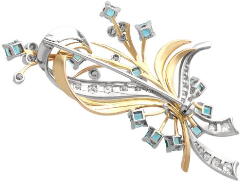 fig 5. Vintage 1.75ct Aquamarine 1.38ct Diamond 18ct Yellow Gold and Palladium Spray Brooch Circa 1950