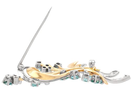 fig 6. Vintage 1.75ct Aquamarine 1.38ct Diamond 18ct Yellow Gold and Palladium Spray Brooch Circa 1950