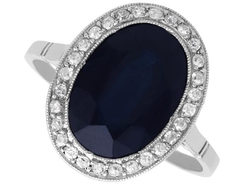 Antique French 6.20ct Sapphire and 0.43ct Diamond Platinum Cluster Ring Circa 1920
