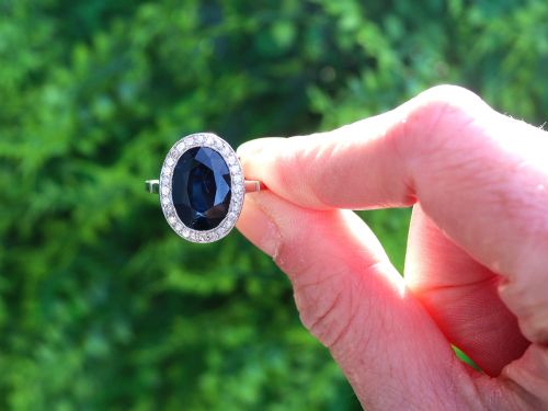 fig 1. Antique French 6.20ct Sapphire and 0.43ct Diamond Platinum Cluster Ring Circa 1920