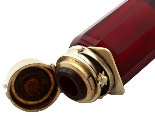 fig 5. Antique Red Glass and Silver Scent Bottle Circa 1880