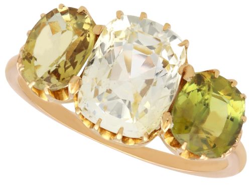 3.90ct Yellow Sapphire and 2.65ct Chrysoberyl 18ct Yellow Gold Trilogy Ring - Antique Circa 1895