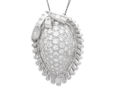 3.92ct Diamond and 10ct White Gold Organic Pendant - Vintage Circa 1950