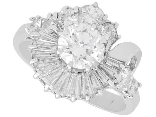 2.48ct Diamond and 18ct White Gold Cocktail Ring - Art Deco - Antique Circa 1935
