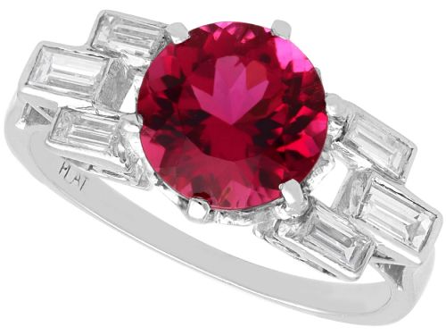 2.05ct Pink Tourmaline and 0.55ct Diamond Platinum Ring - Art Deco - Antique Circa 1925