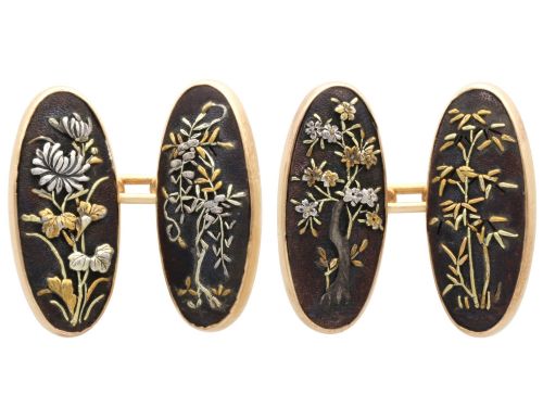 18ct Yellow Gold Shakudo Cufflinks - Antique Circa 1890