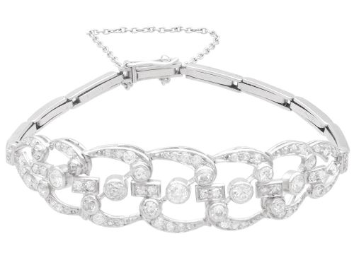 fig 5. An Art Deco platinum bracelet featuring openwork geometric links set with round brilliant diamonds.
