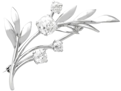1.76ct Diamond and 18ct White Gold Floral Brooch - Antique Circa 1900