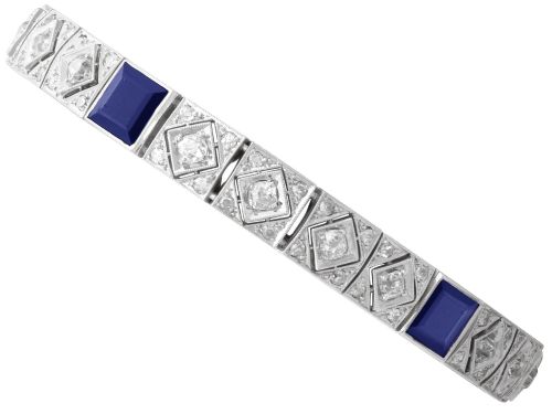 10.00ct Basaltic Sapphire and 4.25ct Diamond Platinum Bracelet - Antique Circa 1925