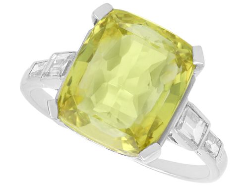 8.41ct Chrysoberyl and 0.30ct Diamond Platinum Ring - Art Deco - Antique Circa 1935