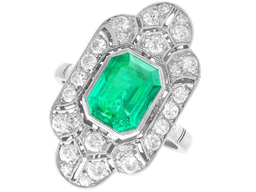 2.50ct Colombian Emerald and 1.12ct Diamond Platinum Dress Ring - Antique Circa 1925