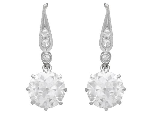 3.90ct Diamond and 18ct Yellow Gold Solitaire Drop Earrings - Antique Circa 1910