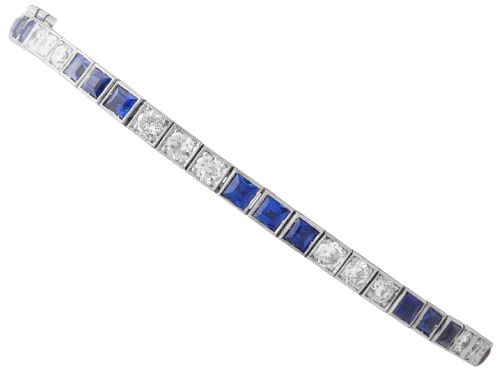 1.75ct Sapphire and 1.60ct Diamond, Platinum Line Bracelet - Antique Circa 1930