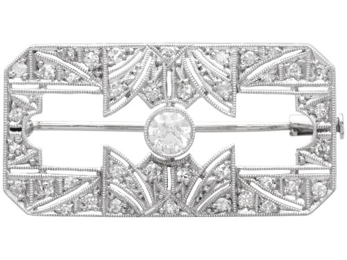 0.43ct Diamond and 18ct White Gold Brooch - Art Deco - Antique Circa 1920