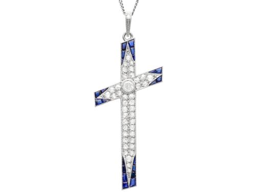 0.30ct Sapphire, 1.37ct Diamond and 18ct Yellow Gold Cross Pendant - Antique Circa 1910