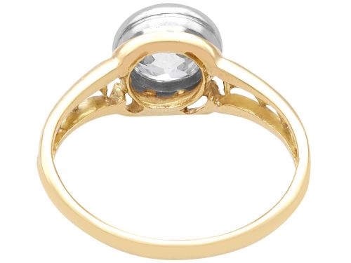 fig 6. An antique 15ct yellow gold solitaire ring featuring a bezel-set round diamond with decorative openwork shoulders.