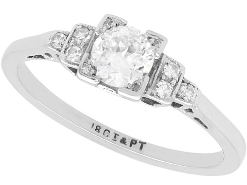 0.56ct Diamond and 18ct White Gold Solitaire Style Ring - Antique Circa 1920