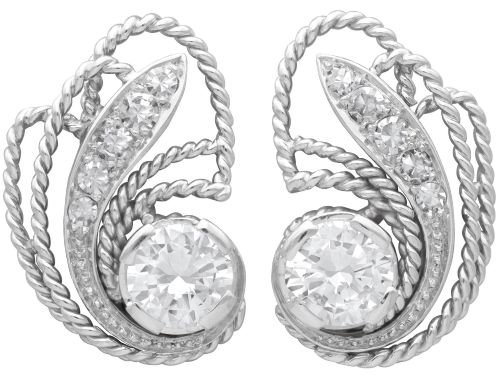 2.14ct Diamond and Platinum Earrings - Art Deco - Antique Circa 1935