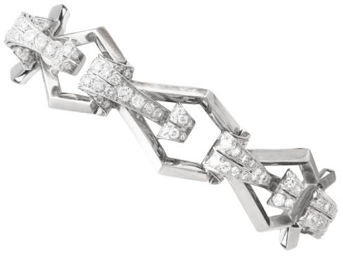 Italian 5.45ct Diamond and 18ct White Gold Bracelet - Antique Circa 1920