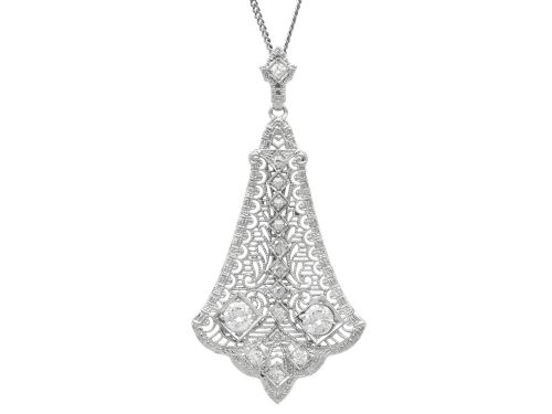 1.23ct Diamond and 14ct White Gold Pendant - Art Deco - Antique Circa 1920