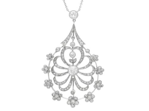 3.68ct Diamond and Platinum Pendant - Antique Circa 1915
