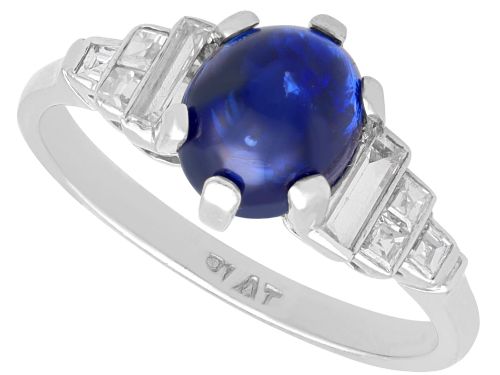3ct Ceylon Sapphire and 0.50ct Diamond, Platinum Dress Ring - Art Deco - Antique Circa 1935