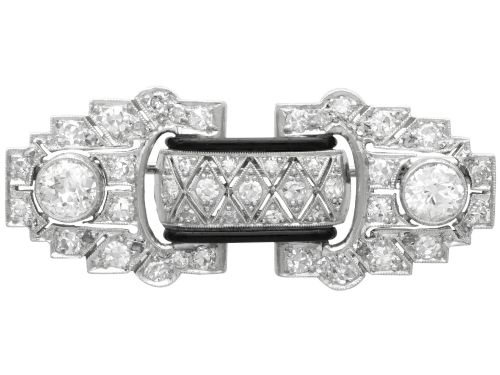 2.38ct Diamond, Black Enamel and Platinum Brooch - Art Deco - Antique Circa 1925