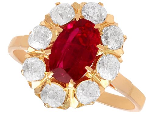 2.01ct Ruby and 1.35ct Diamond, 18ct Rose Gold Cluster Ring - Antique French Circa 1915