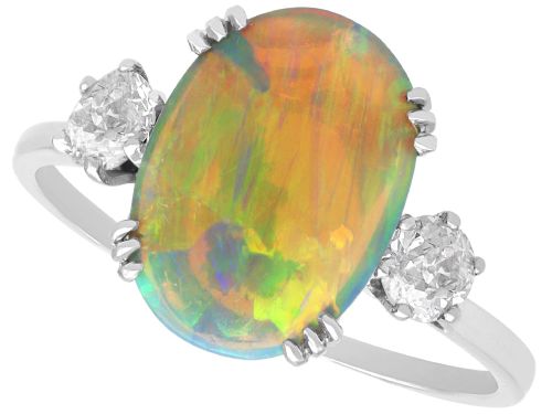 2.11ct Opal and 0.61ct Diamond, Platinum Trilogy Ring - Antique Circa 1920