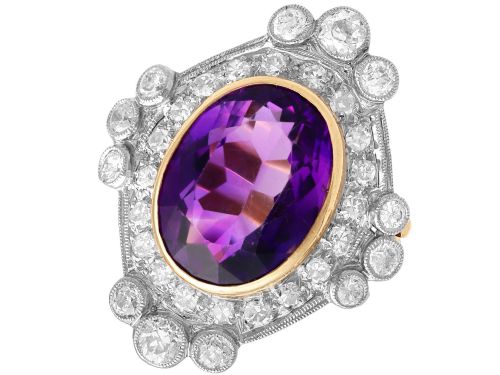 7.42ct Amethyst and 1.48ct Diamond and 12ct Yellow Gold Ring - Antique Circa 1935