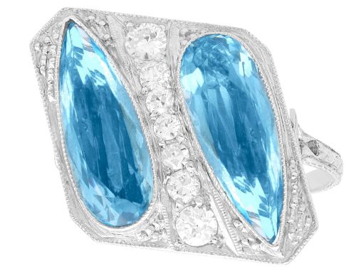 6.45ct Aquamarine and 0.48ct Diamond, Platinum Cocktail Ring - Antique Circa 1920
