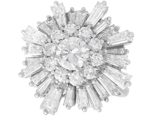 Vintage 5.33ct Diamond and 18ct White Gold Cluster Ring Circa 1955