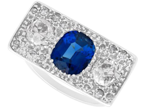 Antique 3.00ct Sapphire and 1.71ct Diamond Platinum Ring Circa 1935