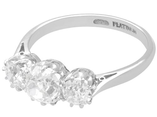 fig 5. An Art Deco platinum ring set with three claw-set round diamonds positioned horizontally along the band.