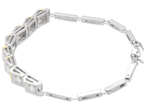fig 7. An Art Deco two-tone 18ct gold and white metal link bracelet featuring square diamond-set panels alternating with textured gold links.