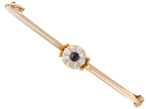 Antique 0.18ct Sapphire and 0.40ct Diamond 15ct Yellow Gold Bangle Circa 1900